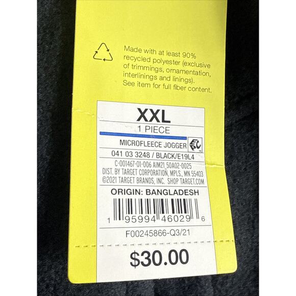 NWT All In Motion Men's Microfleece Jogger Pants Size XXL Black Drawstring Waist - Picture 5 of 6